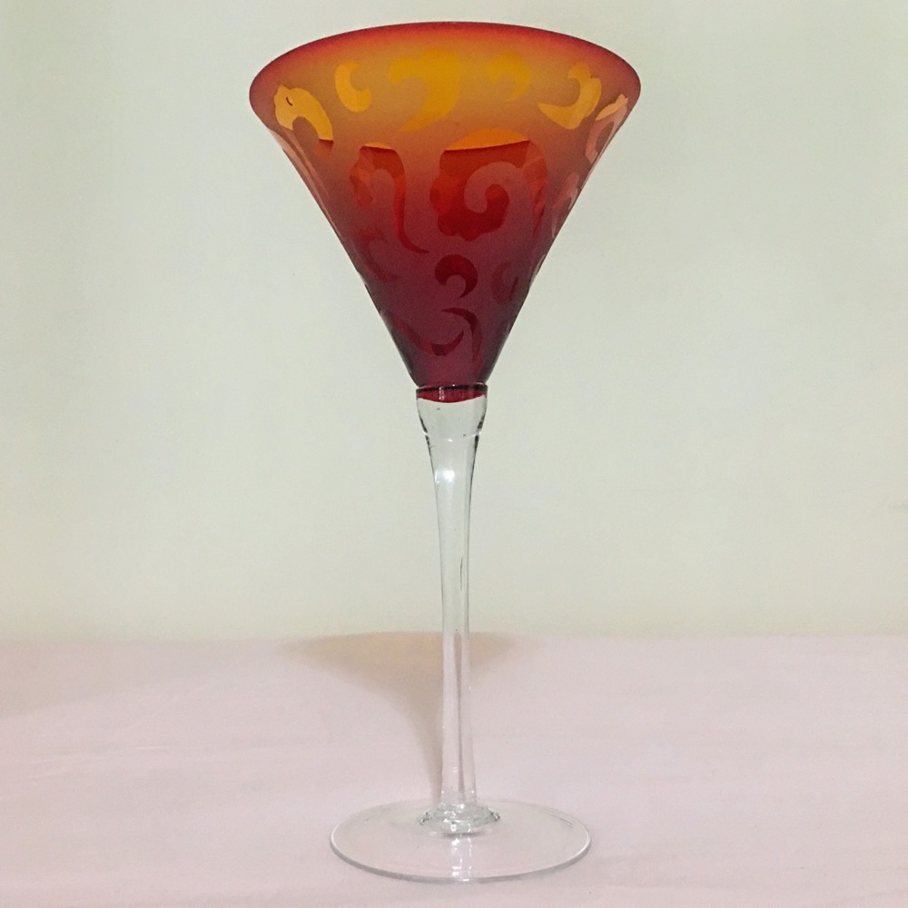 Exquisite Red & Amber Etched/Frosted Martini Glass